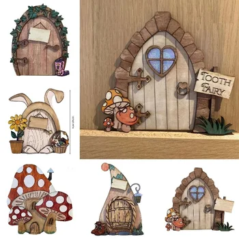 Mini Ev Dekorasyonu Ahşap Peri Elf Kapı Peri Masalı Kapısı Kapı Dekorasyon Zanaat Süsler Bahçe Avlu Dekorasyon