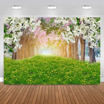 Fantezi Orman fotoğraf arka fonu Otlak Çiçekler Doğum Günü Partisi Fotoğraf Arka Plan Açık Yeşil Çim Süslemeleri Afiş