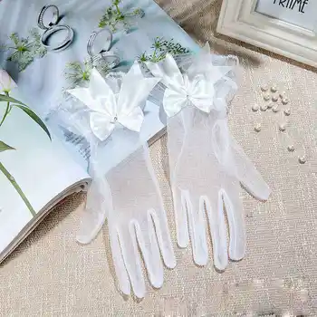 Düğün beyaz eldivenler Gelin Fotoğrafçılığı için kadın Yay Dantel Örgü Eldiven Seyahat Güneş Koruyucu Yeni
