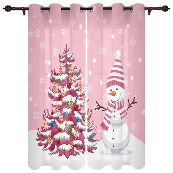 Noel Kardan Adam Kar Tanesi Pembe Pencere Perdeleri Oturma Odası için Lüks Yatak Odası Perdeleri Kahve mutfak dekoru Perdeler