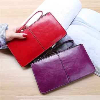 Moda Bayanlar uzun cüzdan Pu Deri Kadın Debriyaj Fermuar Çanta Sikke Kart Sahipleri Yeni Kadın telefon cebi Bileklik Cüzdan
