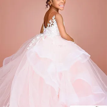 Çiçek Kız Elbise Prenses Dantel Backless Şık Katmanlı Küçük Pageant Balo Doğum Günü Gelinlik Ucuz İlk Communion Elbise