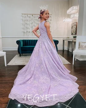 Çiçek Kız Elbise Dantel Aplike Pageant Düğün İçin İlk Communion Elbise Kız Doğum Günü Partisi Abiye