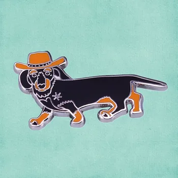 Batı sosis Köpek Kovboy Dachshund emaye pin sosis köpek hound Pet Hediye broş rozeti