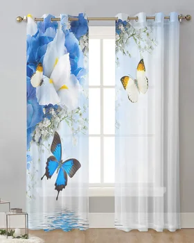 Kelebek Çiçek Kanat Degrade Petal Perde Tül Perdeler Oturma Odası Mutfak İçin pencere dekorasyonları Vual Perdeler