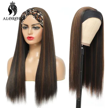 Alororo Kafa Bandı Peruk Uzun Sapıkça Düz Peruk Ombre Renk Sentetik Saç Peruk Makine Yapımı Peruk Siyah Kadınlar İçin