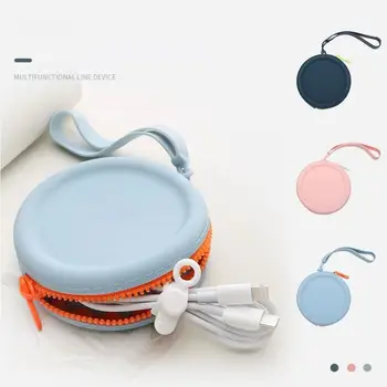 Düz Renk Yuvarlak silikon bozuk para cüzdanı Sevimli Su Geçirmez INS Veri Kablosu saklama çantası Mini Taşınabilir Ruj Kozmetik Çantası Erkekler