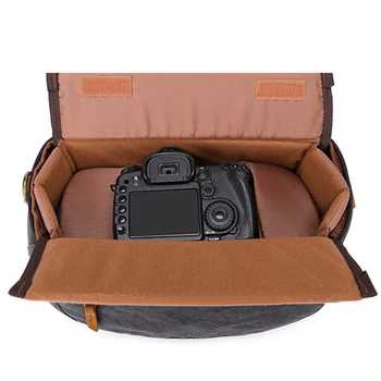 Tuval Kamera omuz askılı çanta Büyük Kapasiteli Su Geçirmez Çıkarılabilir Bölümleri ile Kamera Lensleri için Kablolar
