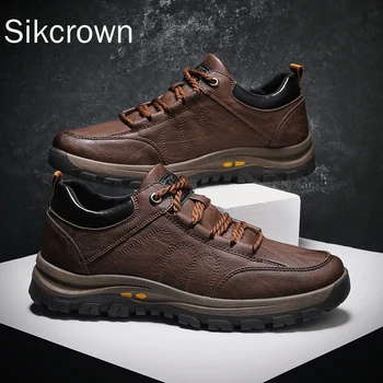 Kahverengi erkek ayakkabısı Rahat Lace Up Yürüyüş Su Geçirmez Spor Açık Mikrofiber deri sneakers Aşınmaya Dayanıklı Spor Erkekler rahat ayakkabı