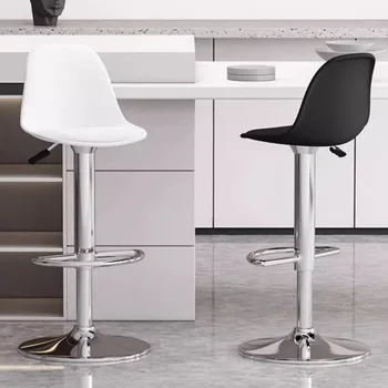 Siyah Lounge Bar Sandalyeleri Minimalist Çelik Geri Modern Döner İskandinav Sandalye Beyaz Tasarımcı Leatherbarkrukken Ev Mobilyaları