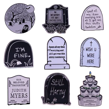 Mezar Taşı Koleksiyonu Emaye Pimleri Gotik Mizah Broş Korku Filmi Hediye Cadılar Bayramı Aksesuarları
