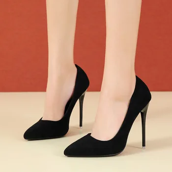 Süper Yüksek Stiletto Topuklu Pompalar Kadın Ofis Akın Sivri Burun Ince Topuk parti ayakkabıları Artı Büyük Boy 44 45 zapatos mujer