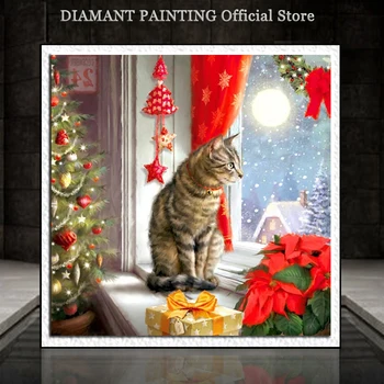 5D DİY Elmas Boyama 5d Noel Kedi El Yapımı Hediye Tam Kare / Yuvarlak Elmas Nakış Satış Kış ev duvar sanatı dekor