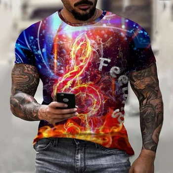 Erkek T shirt Müzik Notasyonu Grafik Baskı Artı Boyutu Erkekler Rahat T Shirt Boy Streetwear Giyim S-5XL 2023 Yeni