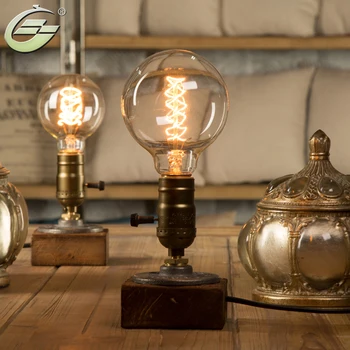 Loft Vintage E27 Edison Ampul Masa Lambası Ahşap Taban ışık dimeri Anahtarı Kontrol masa lambaları Bar Ev Aydınlatma Armatürü Dekor