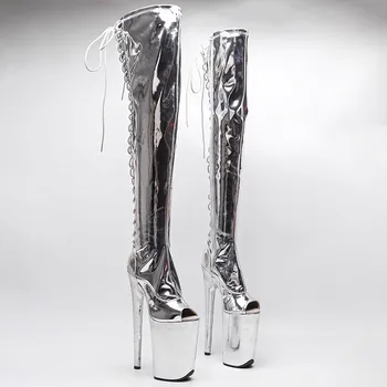 Auman Ale Yeni 23 CM / 9 inç PU Üst Seksi Egzotik Yüksek Topuk Platformu Parti Kadın Çizmeler Kutup Dans Ayakkabıları 165