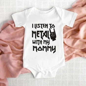Ben dinlemek Metal ile benim Anne ve Baba Bebek Bodysuit Pamuk Bebek Vücut Kısa Kollu Tulum Erkek Bebek Kız Kıyafetler Giysileri