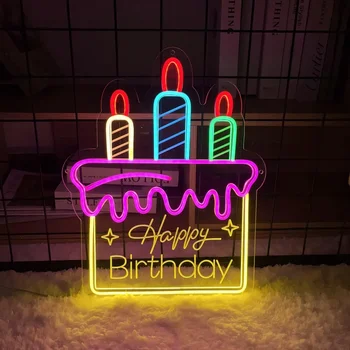 Mutlu Doğum Günü Pastası Neon Mezar İşareti Kişilik led ışık Yatak Odası Dekorasyon İçin Neon Lamba Duvar Dekor Desteği Özel