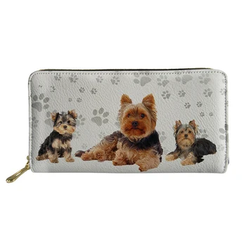 Sevimli Köpek Yorkshire Terrier Baskı uzun cüzdan Deri cüzdanlar Kadınlar için Çantalar Kadın Alışveriş el çantası Fermuarlı Kart Kılıfları