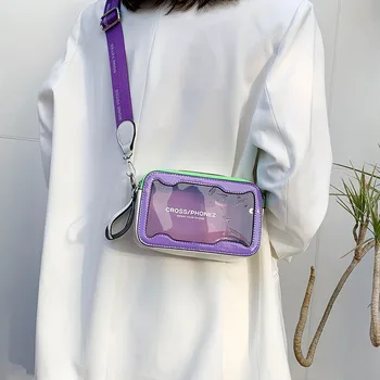 Kore Sevimli Şeffaf Jöle Kadın Omuz Tasarımcı Küçük Flap Çanta Şeker Renk Şeffaf Pvc Geniş Kayış Crossbody askılı çanta