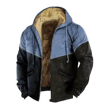 Erkek Ceket 2023 Yeni Kış Sonbahar Kalınlaşmak Hoodies Kıyafetler Ceket Uzun Kollu Renk Bloğu Fermuar kapüşonlu eşofman üstü Kayak Giysileri