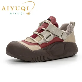 AIYUQI Kadın Sneakers Retro 2024 Bahar Yeni Kaymaz Kadın vulkanize ayakkabı Hakiki Deri Büyük Boy 41 42 43 Kadın Ayakkabı