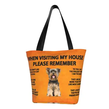 Moda Yorkshire Terrier Alışveriş Tote Çanta Geri Dönüşüm Yorkie Köpek Tuval Bakkal Omuz Alışveriş Çantası