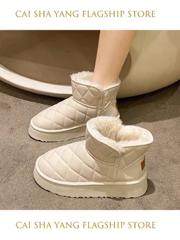 Med Topuk Çizmeler kadın ayakkabısı Avustralya Yuvarlak Ayak Çizmeler - Kadın Peluş Kış Ayakkabı Bayanlar Düz Lolita Kar 2023 Kauçuk