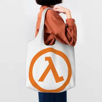 Yeniden kullanılabilir Sıcak Oyun Half Life Lambda Logo alışveriş çantası Kadın Tuval kol çantası Çanta Dayanıklı Bakkal Alışveriş Çantaları Çanta