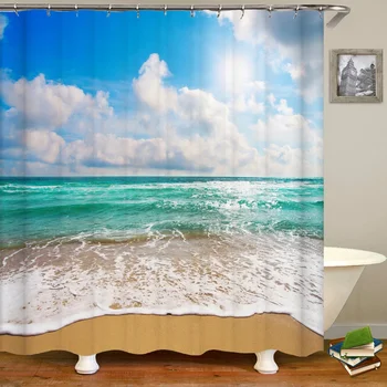Duş Perdesi Çeşitli Deniz Plaj Manzara Sahil 3D Baskı Duş Perdesi Polyester Su Geçirmez Ev Dekor Perde 180x180cm
