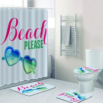 Serin Plaj Lütfen Duş perde seti Yaz Banyo Perdeleri Tatil Banyo Aksesuarları Banyo Paspasları Kilim Tuvalet Ev Dekor Hediye
