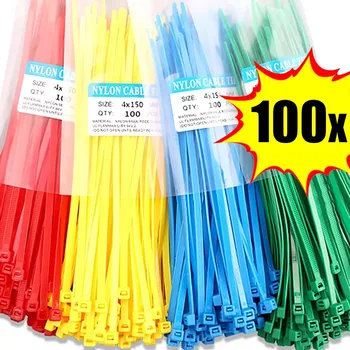 100 adet / torba Renkli Naylon Kablo Bağları Kendinden kilitleme Tel Kablo Zip Bağları Kabloları Bağlayın Kravat Demeti Tel Bağlama Toka Sabitleme Döngüler