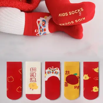 Iyi Şanslar Çin Tarzı Bebek Çorap Sıcak Bebek Çorap Pamuk Yeni Yıl Bebek Çorap Sonbahar Orta Tüp Kırmızı Bebek Çorap Çocuk Çorap