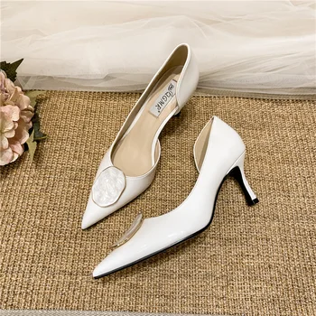 Bahar sivri patent deri stiletto yüksek topuklu moda gelin düğün ayakkabı ziyafet elbise tüm maç iş kadın sandalet