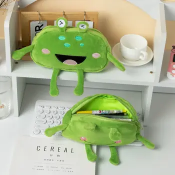 Masa üstü organiser Komik Yeşil Kurbağa Kalem Çantası Büyük Kapasiteli kozmetik torbası kalem çantası Fermuarlı kalemlik kalem Kutuları Çocuk
