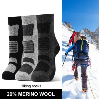 3 Çift/grup merinos Yünü yürüyüş çorapları Kış Sporları Dağcılık Kayak Erkek Çorap Kalınlaşmış Havlu Alt