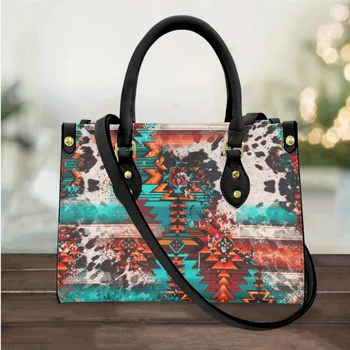 Kadınlar için çanta Tribal Geometri Lüks Marka Kadın Tote Casual PU Deri Kızlar omuz çantaları Kadın bolsa feminina 2023
