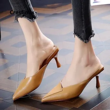 Cresfimix kadınlar sevimli hafif kahverengi pu deri kayma yüksek topuk stiletto bayanlar rahat kahverengi yüksek ayakkabı sapatos azuis a5790