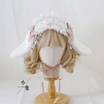 Tavşan Kulakları Sevimli El Yapımı Lolita Başlığı saç bandı KC Saç Klipleri Tatlı saç aksesuarları Japon Süsler Hizmetçi Headdress