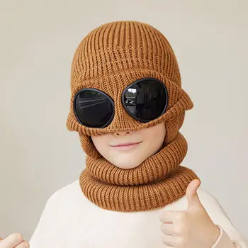 Çocuk Kış Şapka Rahat Örme çocuk Kış Şapka Gözlük Dekor Yumuşak Sıcak Soğuk dayanıklı Şapkalar Erkekler için Tam