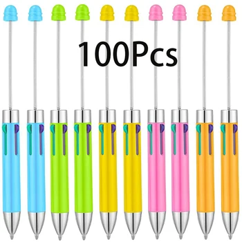 100 Adet 4 Mürekkep Renkleri Boncuk Kalemler Plastik Okunabilir Kalemler DIY Boncuklu Kalemler Çocuklar Öğrenciler için Hediye Ofis Okul Malzemeleri