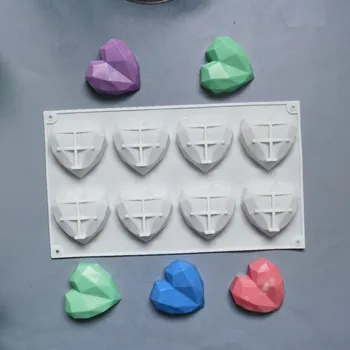 3D 8 Kavite Elmas Aşk Silikon Kek Kalıpları Kalp Fondan Dekorasyon Araçları Çikolatalı Pasta Kalıpları Mutfak Pişirme Aksesuarları