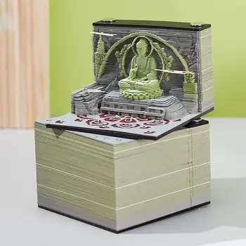 Omoshiroi 3D Not Defteri Büyük Buda Heykeli Kağıt Oyma Sanatı Blok Notlar Yapışkan Not 3D Sanat Bloknot Ev Masaüstü Dekor
