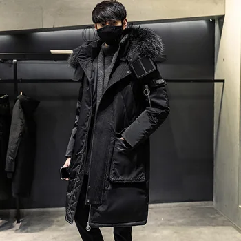 2023 Kış Yeni Koreli Erkekler Parka Kalınlaşmak Diz Üzerinde Uzun Erkek Aşağı Ceket Moda Moda Kürk Yaka Ceket Streetwear
