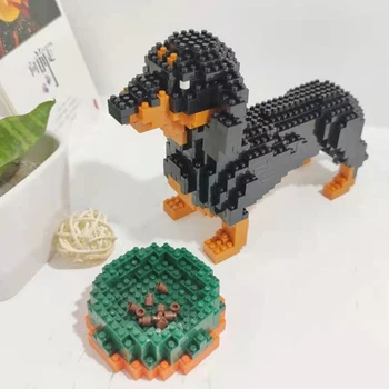 DIY Mini Elmas Blokları Tuğla Yapı Hayvan Dünya Dachshund Köpek Pet bebek maması Kase Modeli Oyuncak Çocuklar için