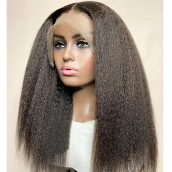 26 İnç 180 % Yoğunluk Doğal Siyah Yaki Uzun Tutkalsız Sapıkça Düz Dantel ön peruk Kadınlar İçin Bebek Saç Isı Sıcaklığı Günlük