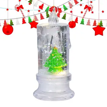 Noel Pencere Mumlar Elektrikli Santa Kardan adam kar tanesi gece Lambası su akış Noel Glitter su Spinner fener şenlikli