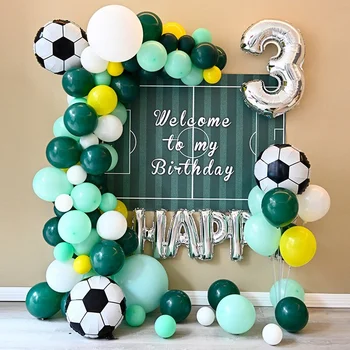 87 adet Futbol Balonlar Garland Futbol Tema Doğum Günü Partisi Süslemeleri Yeşil Lateks Balon