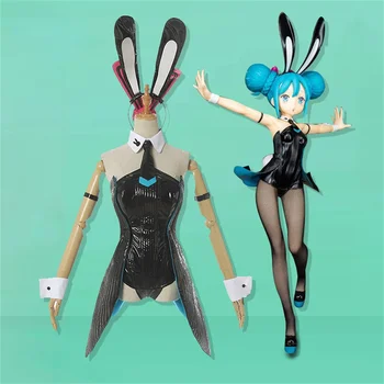 Miku Ver. Siyah Tavşan Kız Cosplay Kostüm Miku Seksi Tulumlar Cosplay Takım Elbise Kostümleri