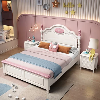 Lüks Modern Çocuk Yatakları Prenses Ahşap Zemin Çift Çocuk Yatakları Yürümeye Başlayan Ev Mueble Infantil yatak odası mobilyası SR50CB